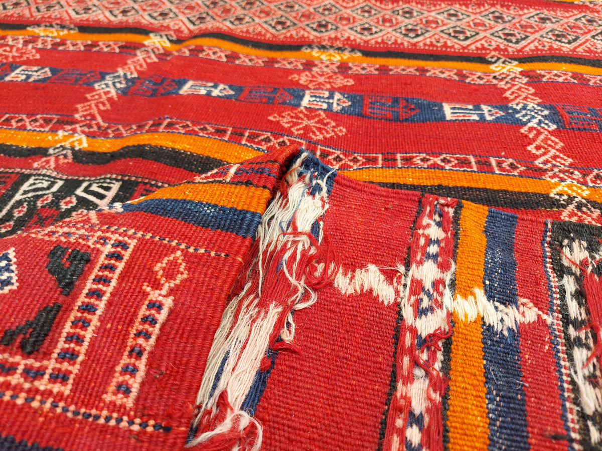 Large Red and Black Striped Kilim Rug, 360 × 171 cm — detail 4
