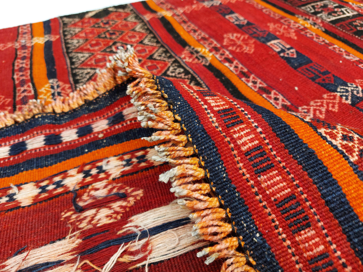 Large Red and Black Striped Kilim Rug, 360 × 171 cm — detail 5