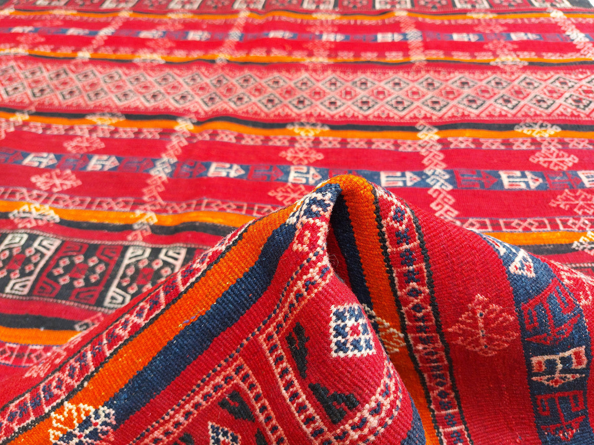 Large Red and Black Striped Kilim Rug, 360 × 171 cm — detail 6