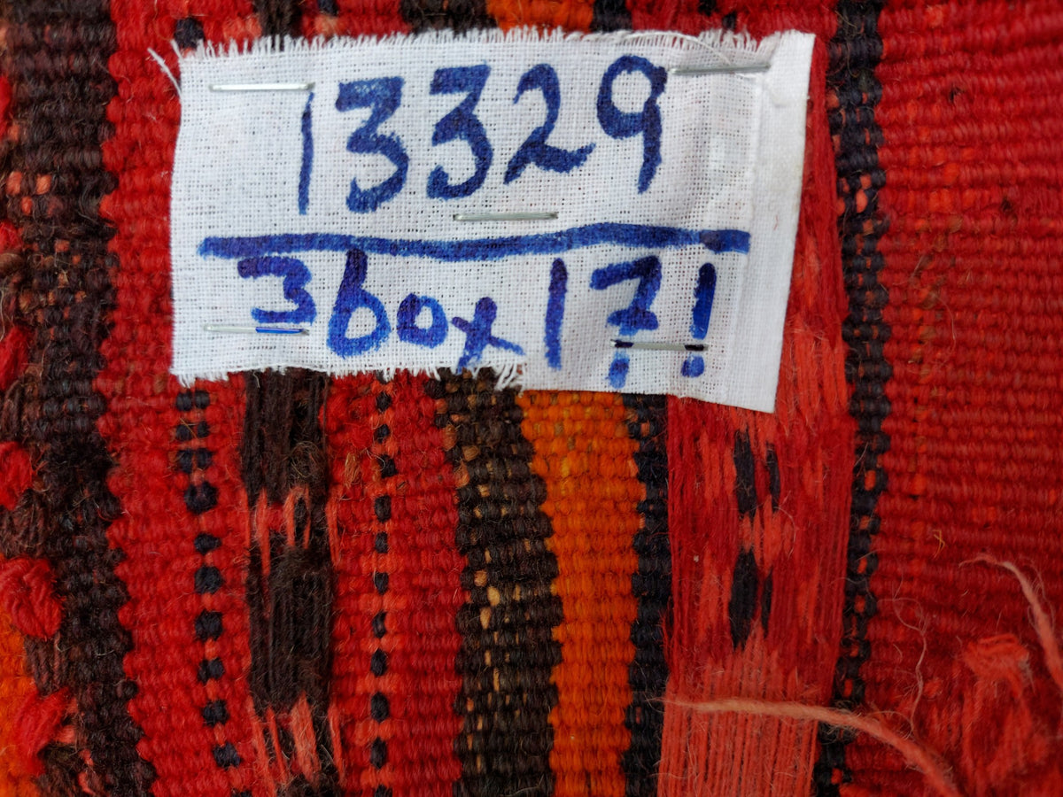 Large Red and Black Striped Kilim Rug, 360 × 171 cm — detail 8