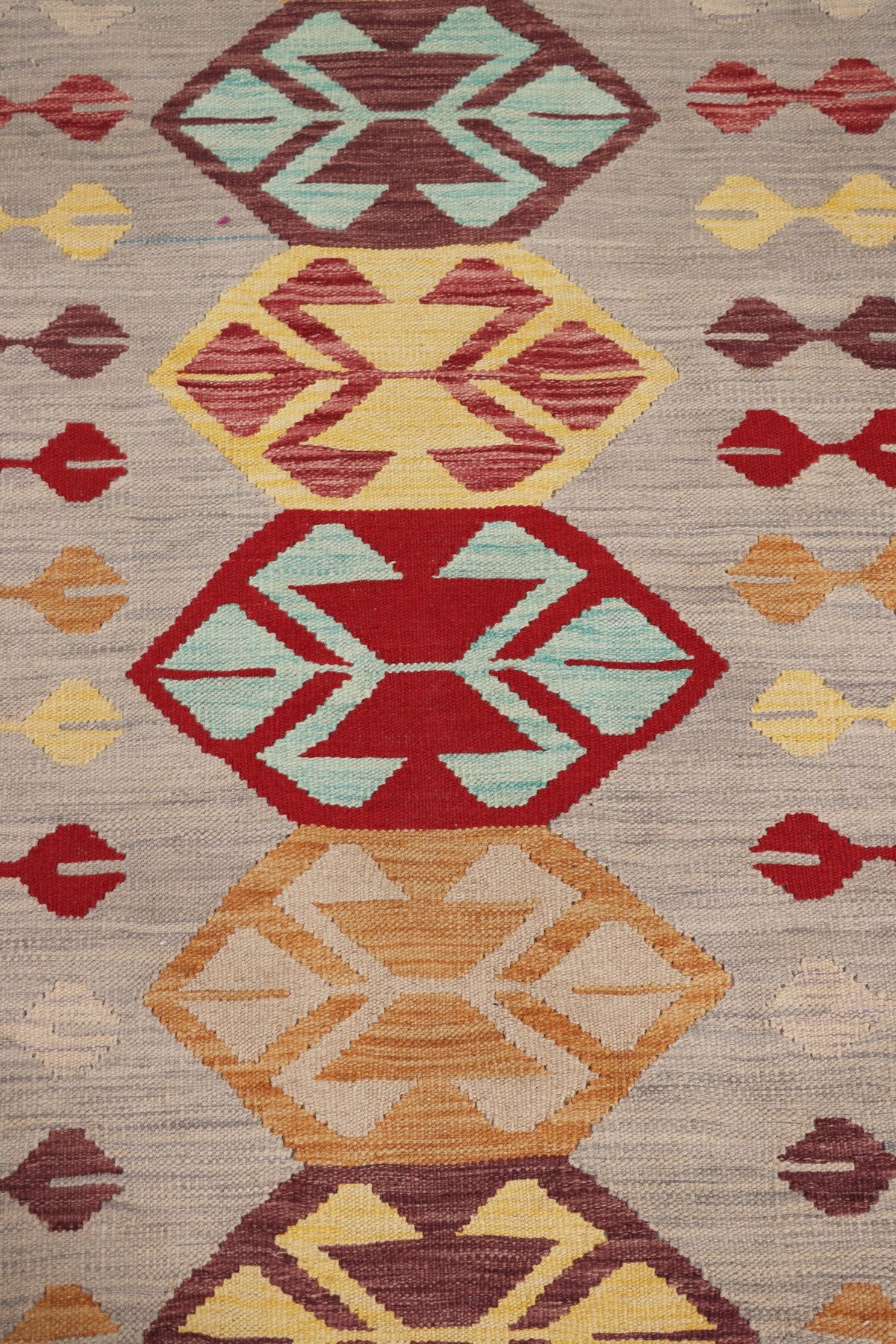 Kelim Läufer Grau mit bunten Medaillons – 246 × 80 cm – Detailansicht 2