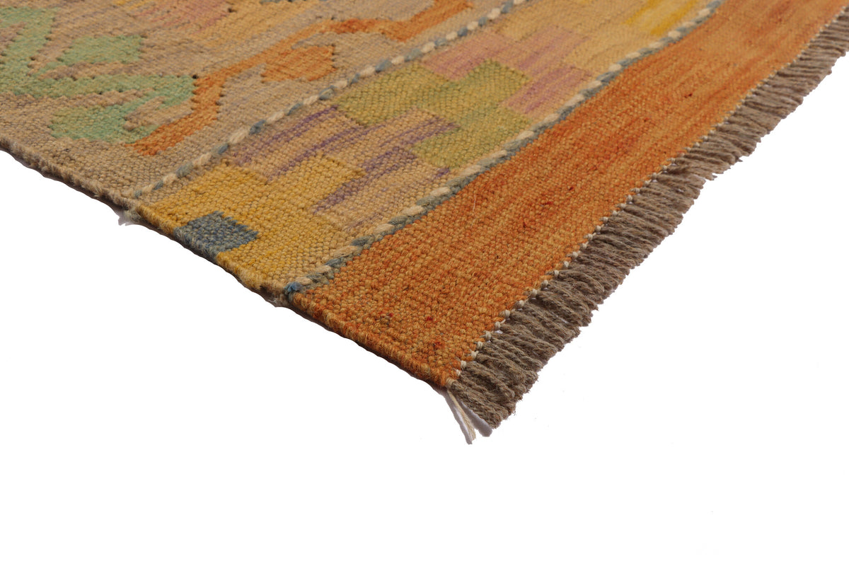 Kelim Läufer Beige mit pastellfarbener Rautenkette – 295 × 81 cm – Detailansicht 3