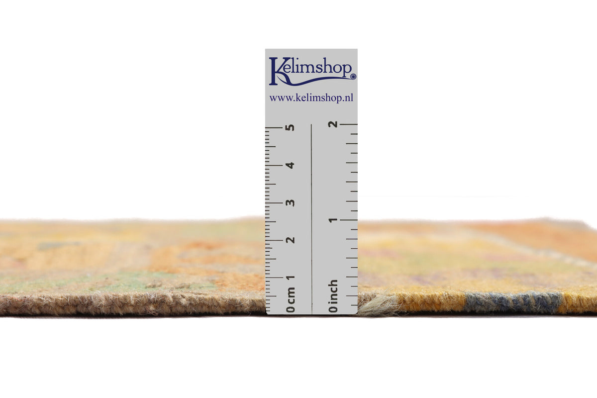 Kelim Läufer Beige mit pastellfarbener Rautenkette – 295 × 81 cm – Detailansicht 4
