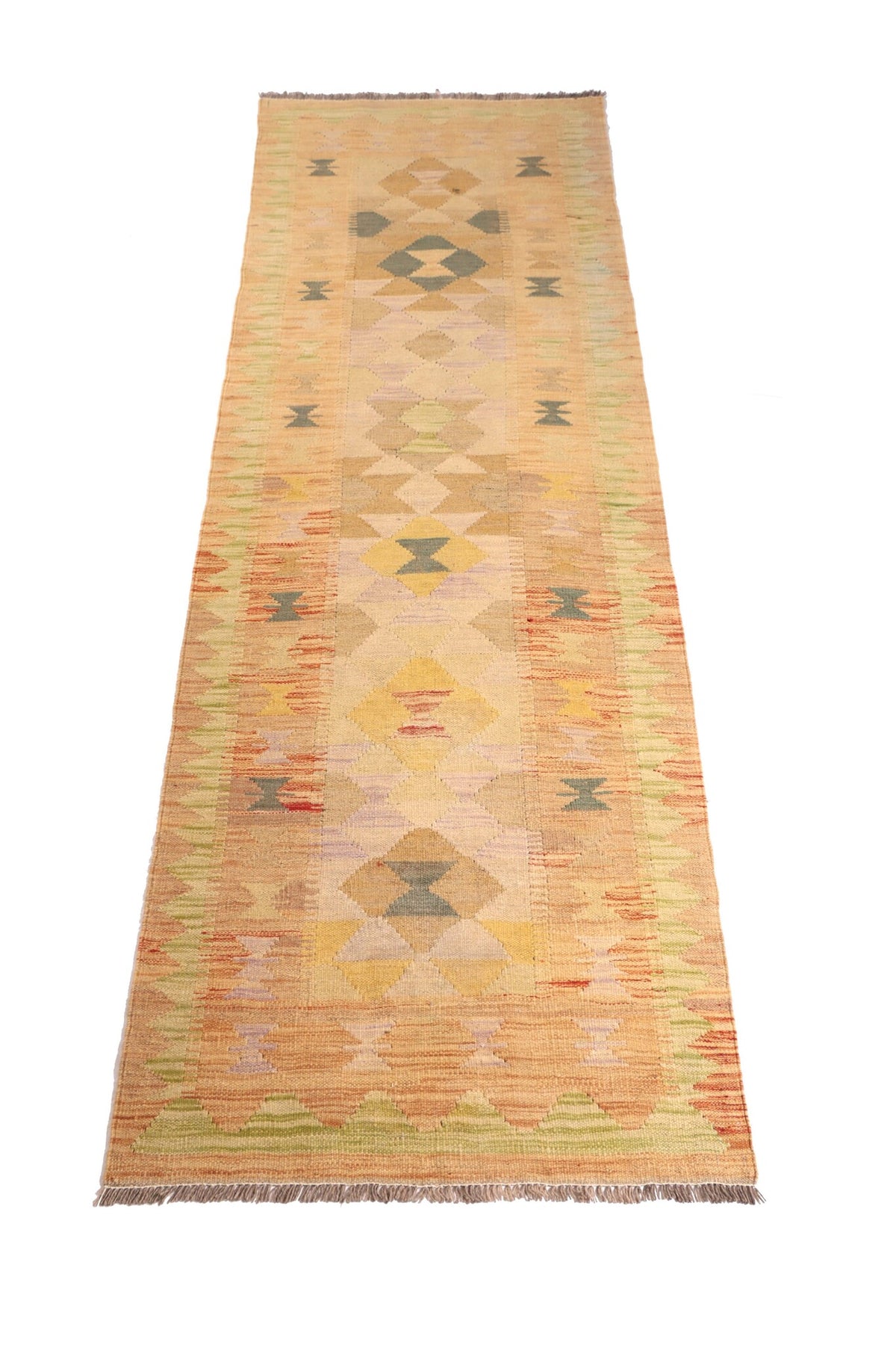 Kelim Läufer Apricot mit pastellfarbenen Rauten – 247 × 82 cm – Detailansicht 1