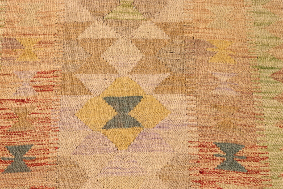 Kelim Läufer Apricot mit pastellfarbenen Rauten – 247 × 82 cm – Detailansicht 2