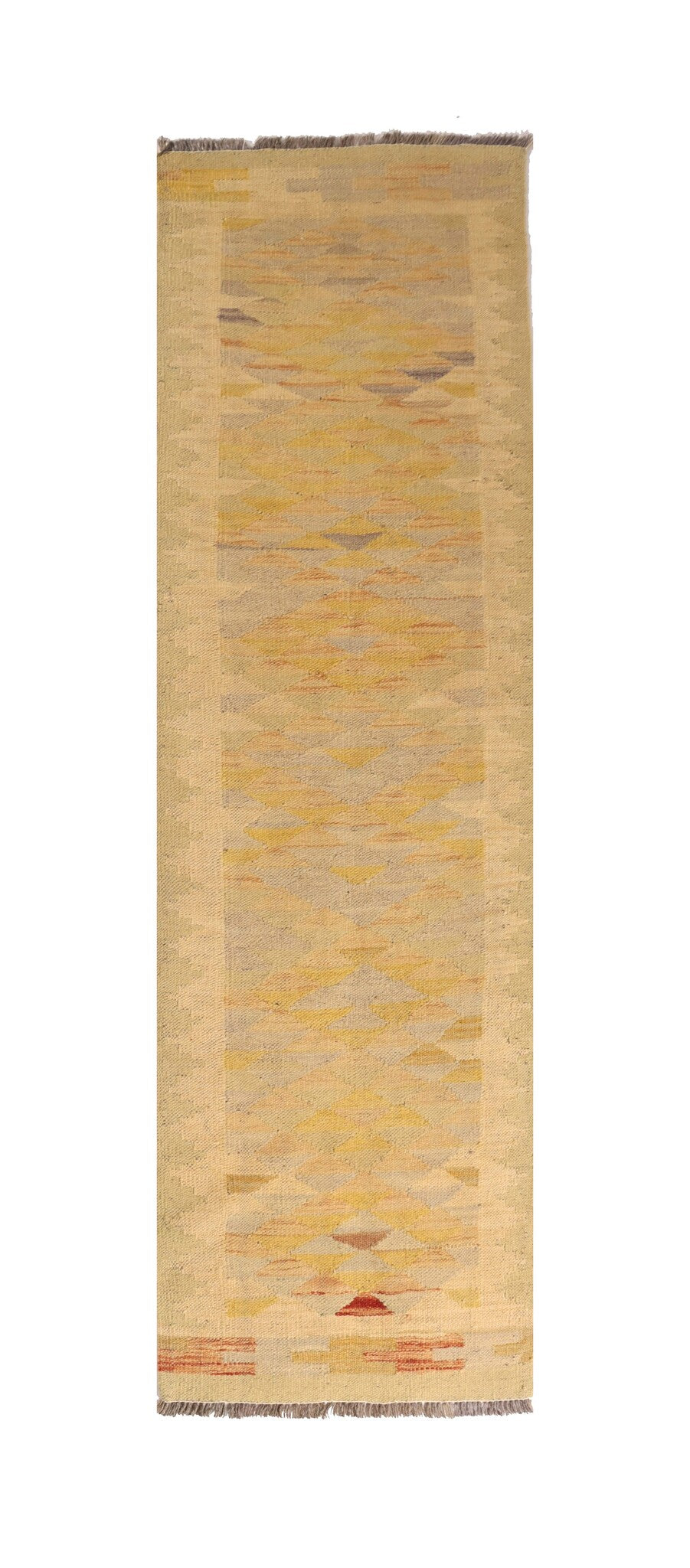 Kelim Läufer Beige-Gelb mit dezenten Rauten – 200 × 58 cm – Gesamtansicht