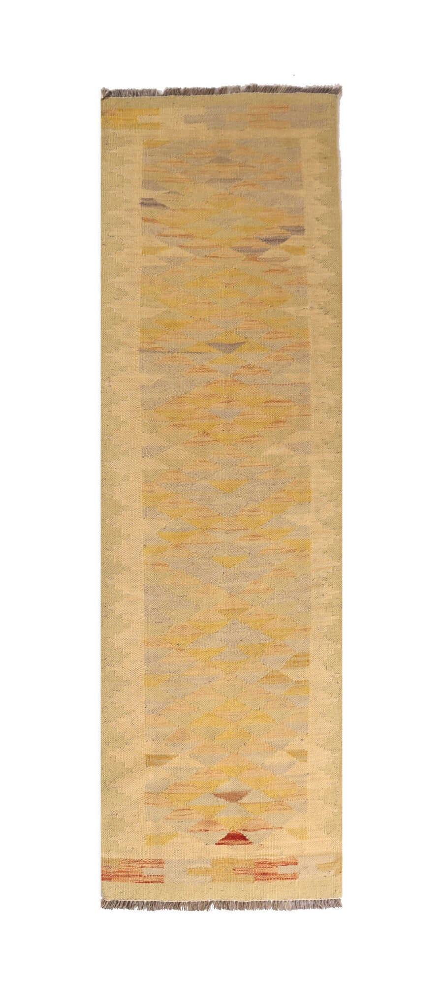 Beige and Yellow Kilim Runner with Subtle Diamonds, 200 × 58 cm — full view