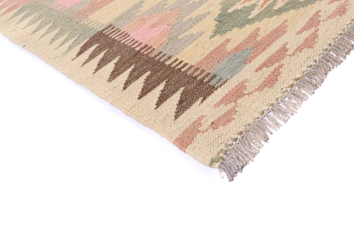 Cream Earth Tone Diamond Kilim Runner, 286 × 76 cm — detail 2