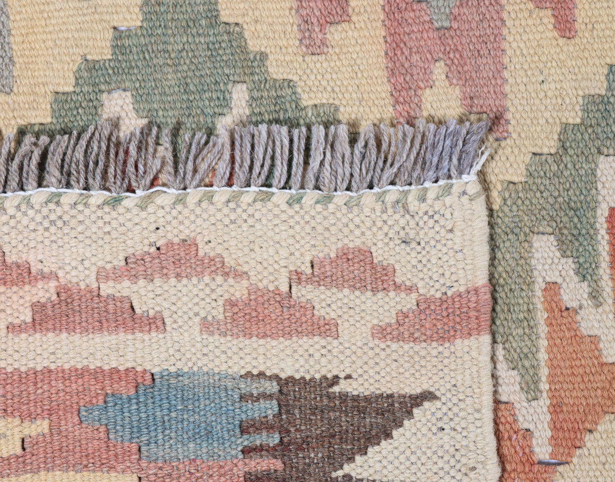 Cream Earth Tone Diamond Kilim Runner, 286 × 76 cm — detail 3