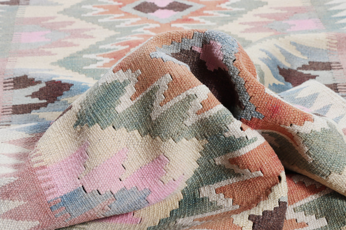 Cream Earth Tone Diamond Kilim Runner, 286 × 76 cm — detail 5