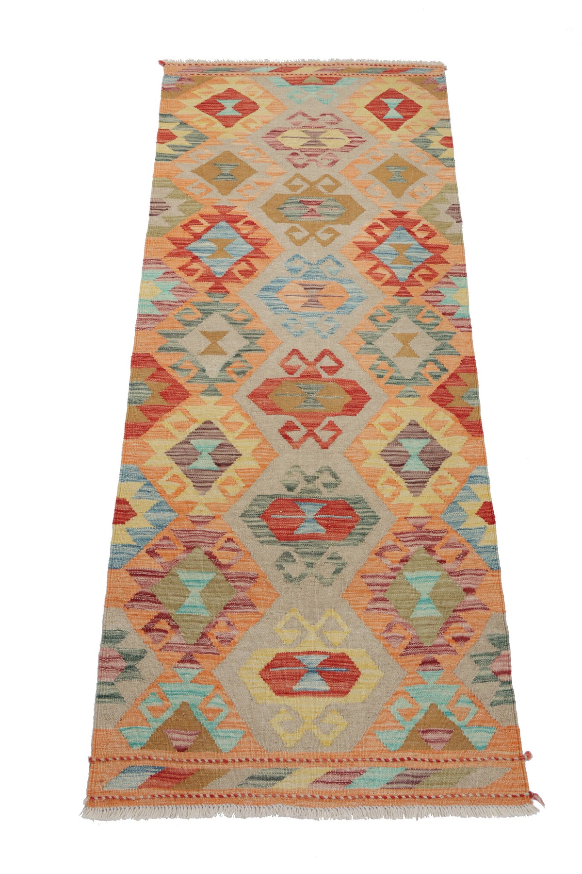 Orange Kilim Runner with Colorful Diamonds, 208 × 76 cm — detail 1