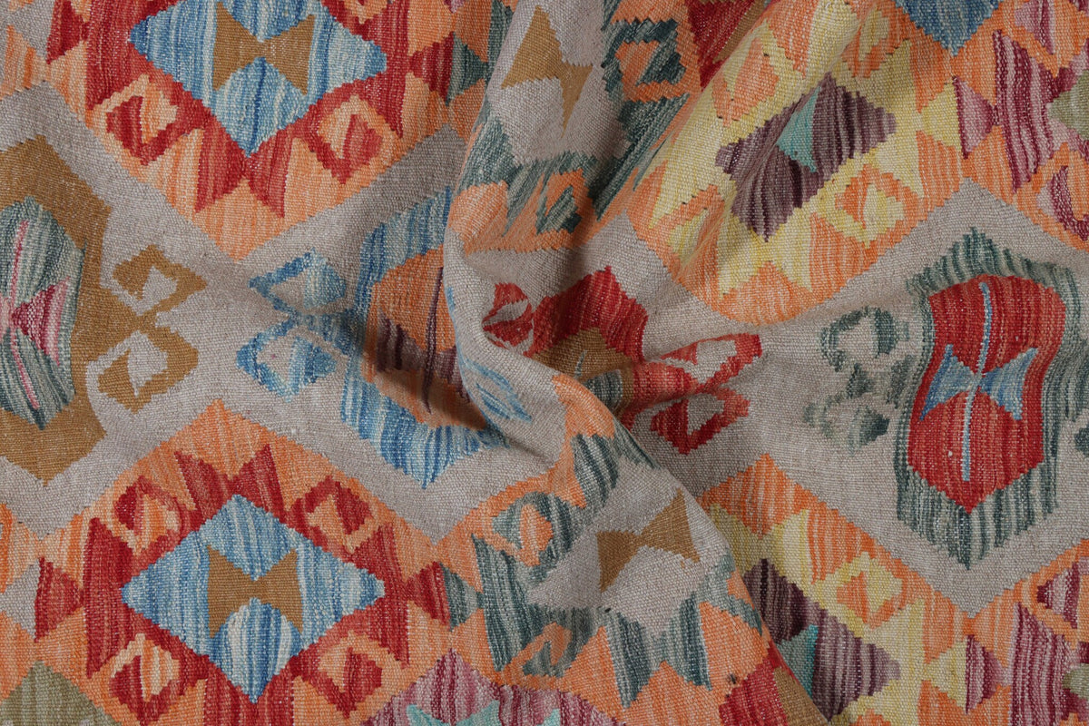 Orange Kilim Runner with Colorful Diamonds, 208 × 76 cm — detail 5