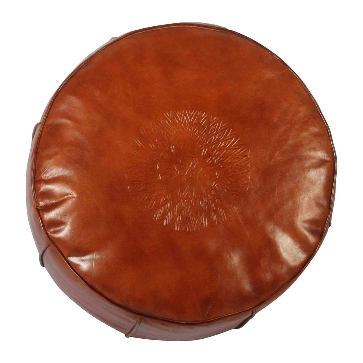 Runder marokkanischer Lederpouf Amani Karamell – Material und Verarbeitung