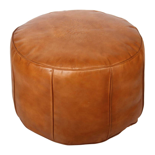 Runder marokkanischer Lederpouf Amani Orange – Gesamtansicht