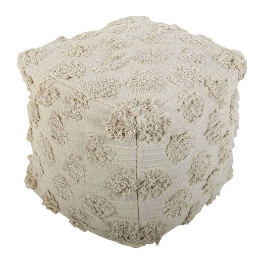 Boho-Sitzwürfel aus Baumwolle Mira Beige – Gesamtansicht