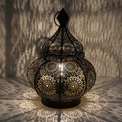Tischlampe Schwarz-Gold mit Lochmuster – Leona 30 cm, Ansicht 1