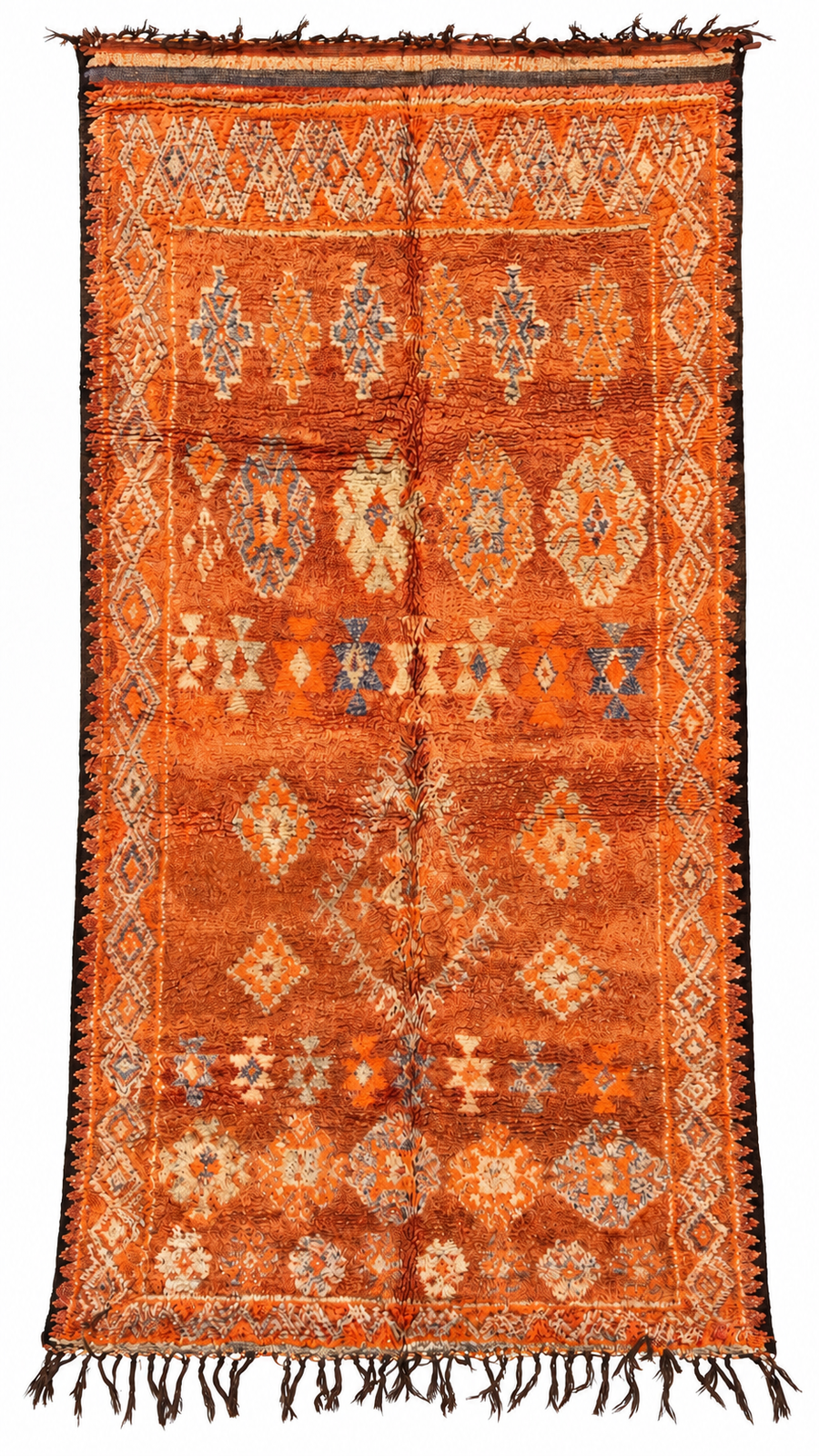Orange Vintage Moroccan Rug with Light Pattern Bands, 345 × 170 cm.