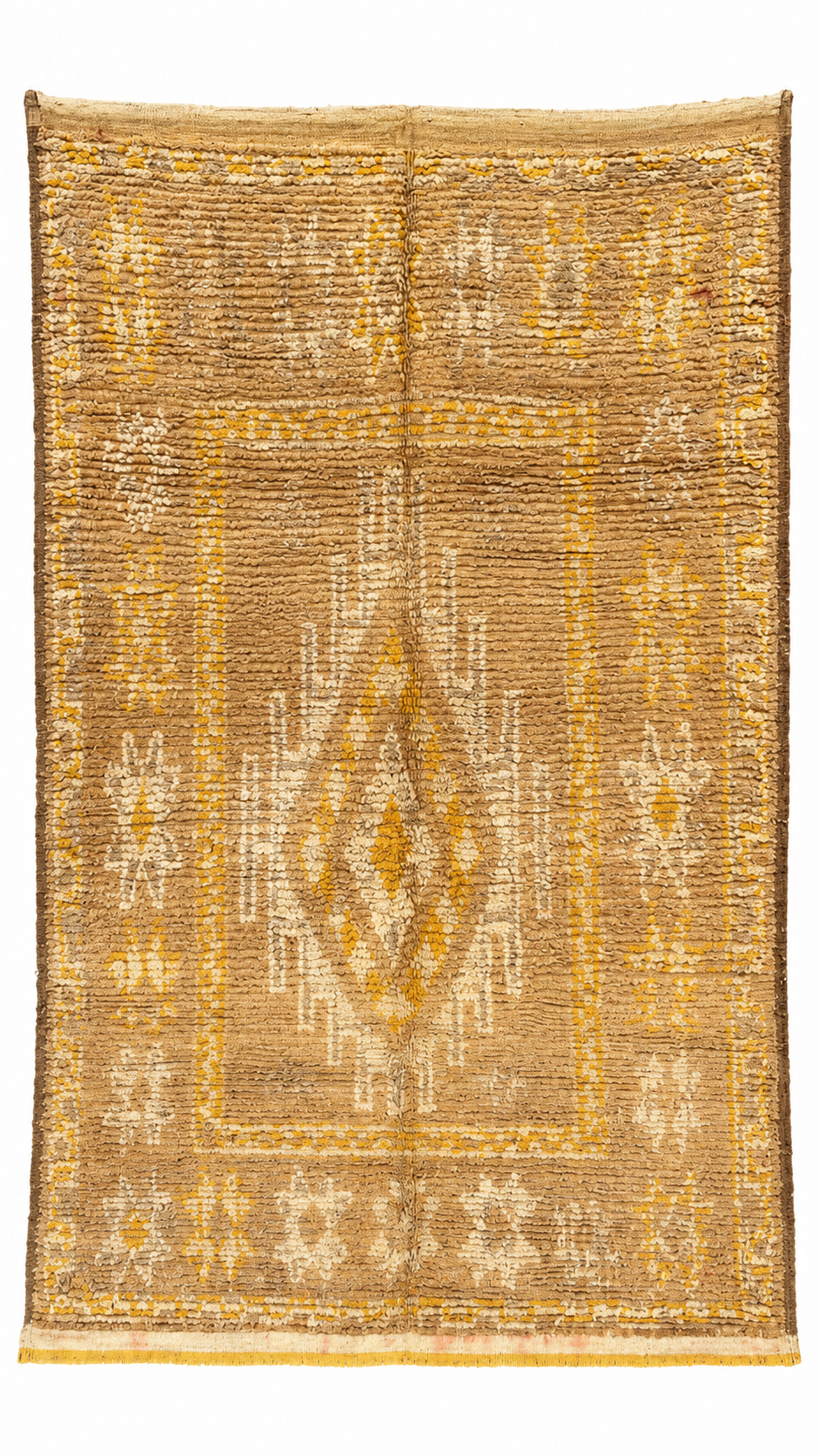 Vintage Berberteppich Creme mit gelben Ornamenten – 290 × 165 cm – Gesamtansicht