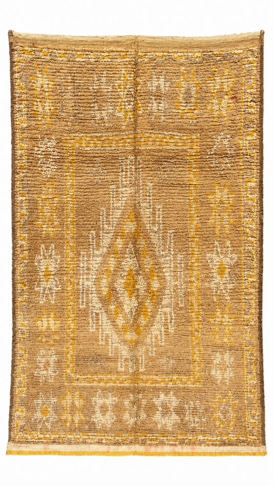 Vintage Berberteppich Creme mit gelben Ornamenten – 290 × 165 cm – Gesamtansicht