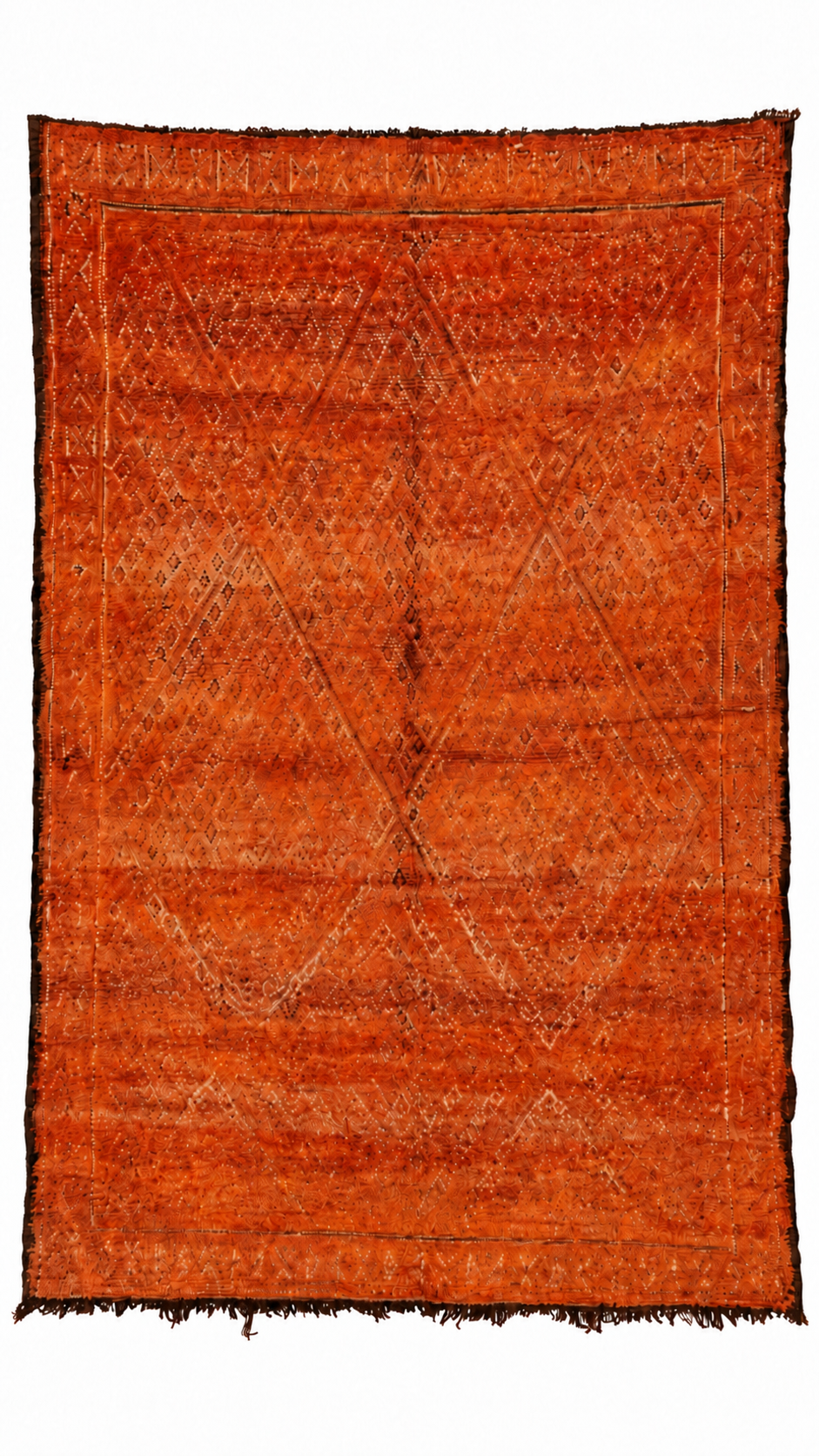 Vintage Berberteppich Rostorange mit feinem Rautennetz – 294 × 194 cm – Gesamtansicht