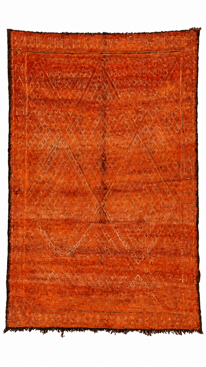 Rust-Orange Vintage Moroccan Rug with Fine Diamond Grid, 294 × 194 cm.