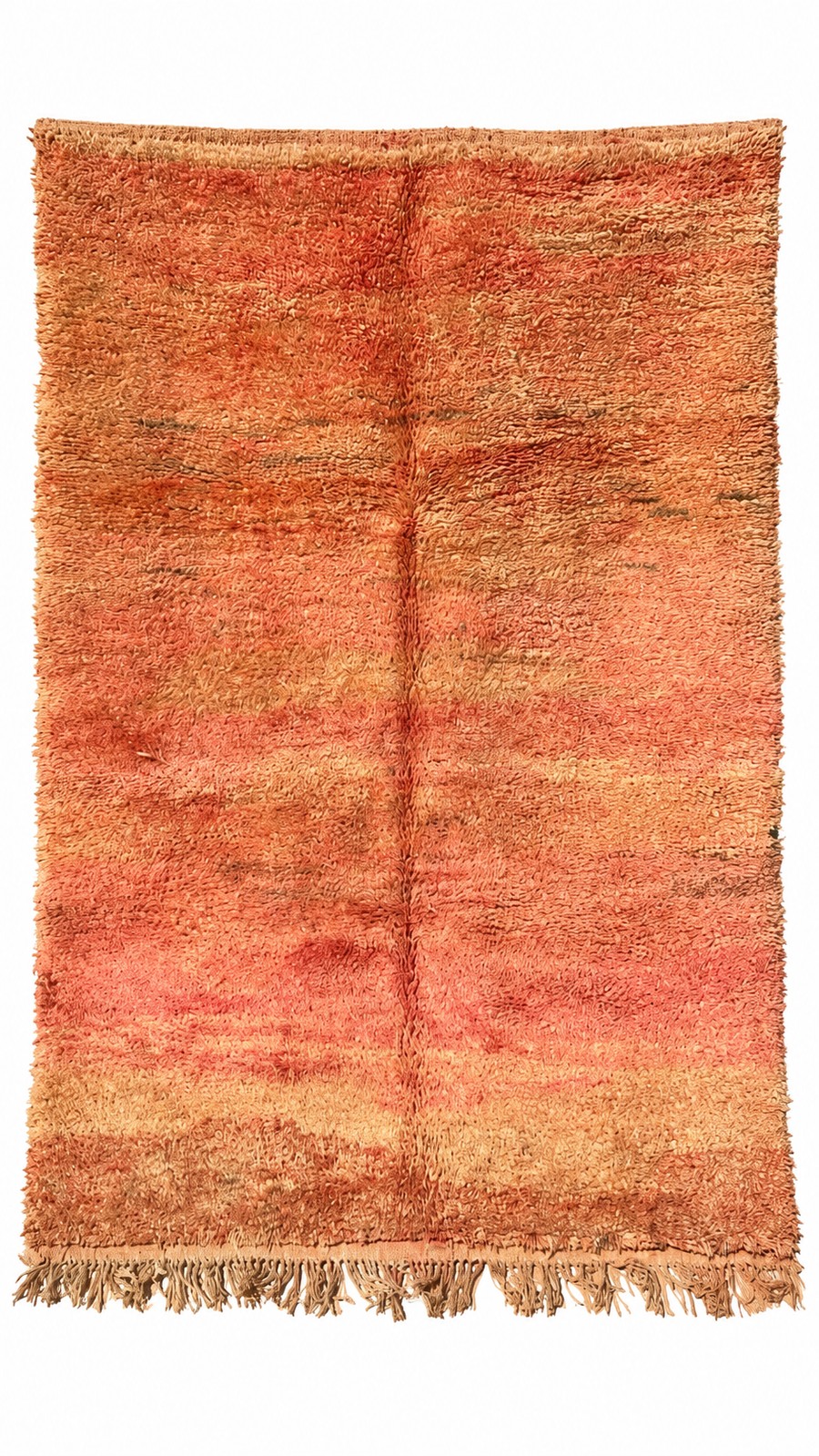 Peach Pink Vintage Moroccan Rug with Soft Color Gradient, 246 × 167 cm.