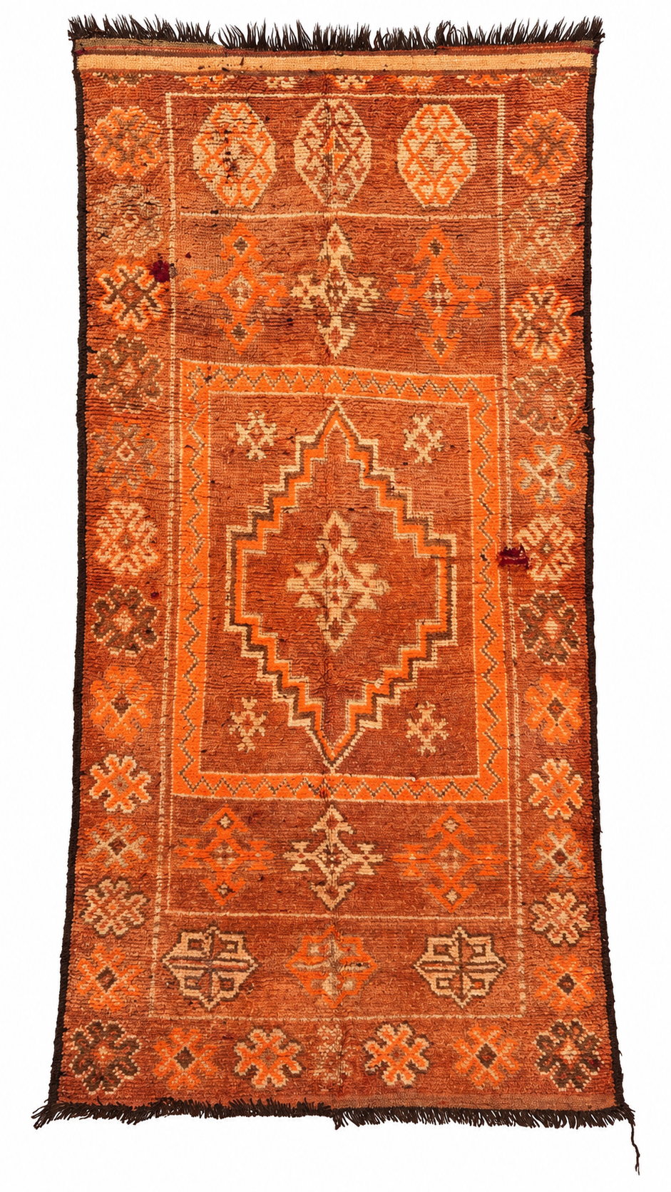 Vintage Berberteppich Orange mit gestuftem Rautenmedaillon – 300 × 140 cm – Gesamtansicht