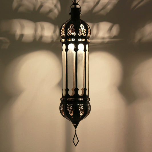 Schmale orientalische Glas-Hängeleuchte – Yara Klar 58 cm