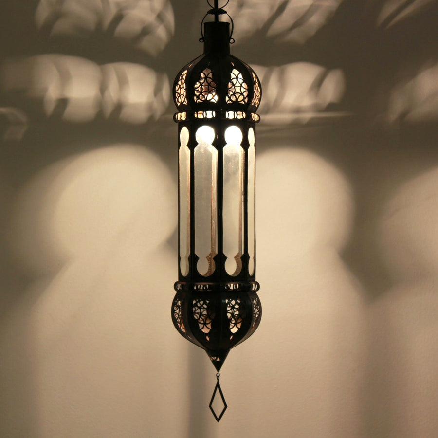 Schmale orientalische Glas-Hängeleuchte – Yara Klar 58 cm