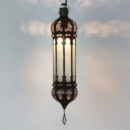 Marokkanische Hängelampe mit Ornamentglas – Yara Weiß 58 cm