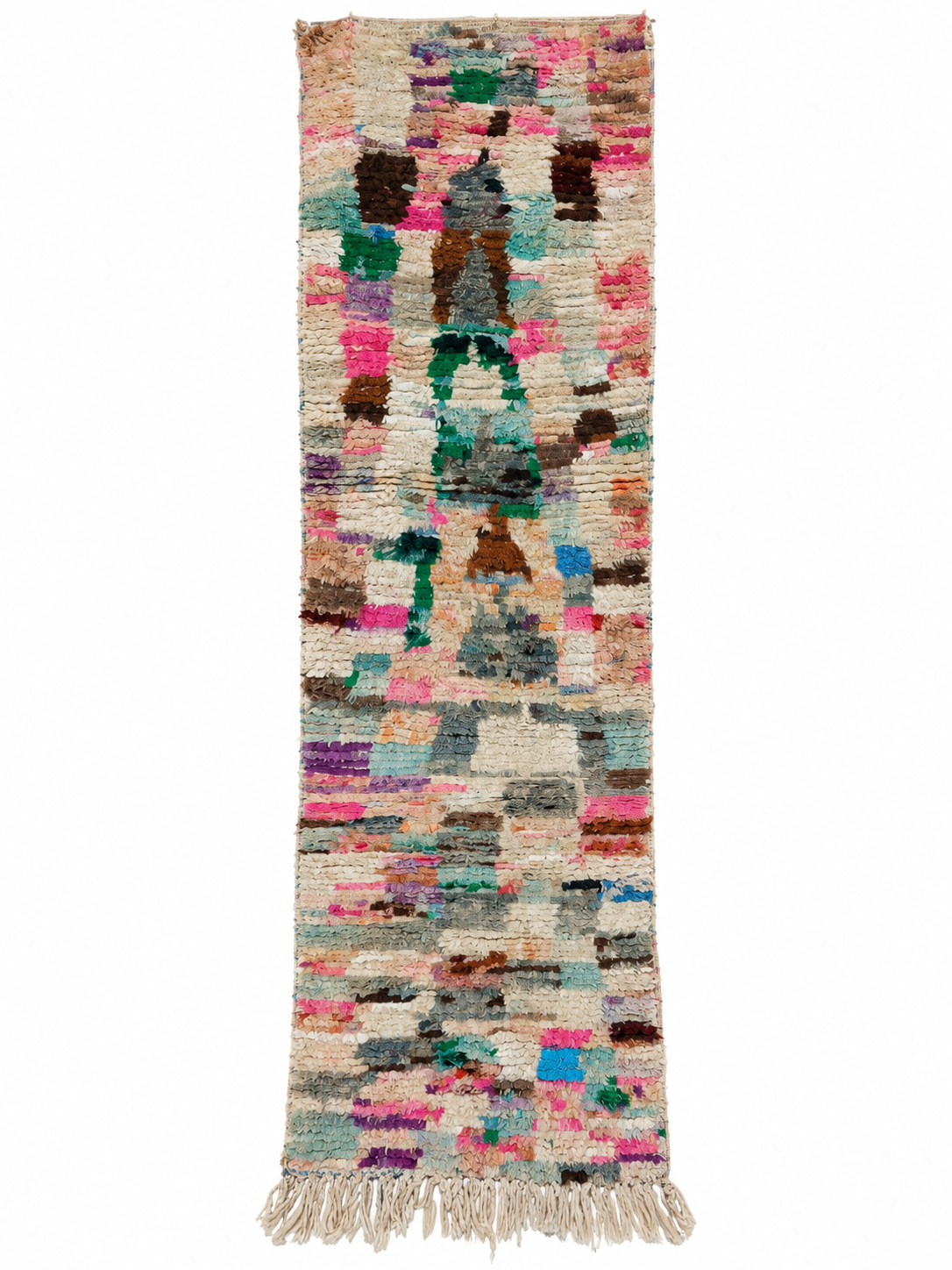 Vintage Berberläufer Bunt mit kleinen Farbflächen, 272 × 73 cm, MF-030 – Gesamtansicht auf weißem Hintergrund