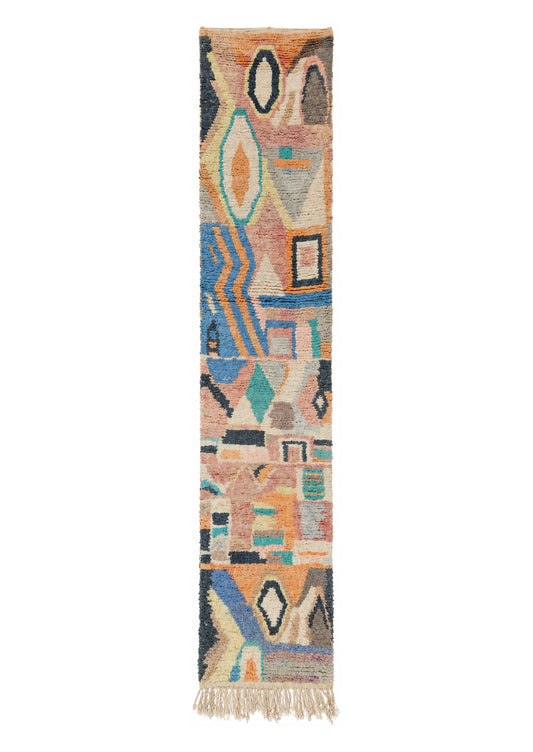 Bunter Vintage Berberläufer mit geometrischen Motiven · 308 × 62 cm · MF-004 – gerade Gesamtansicht