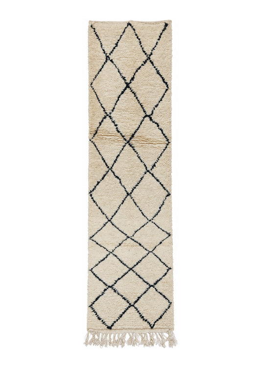 Vintage Berberläufer Creme mit dunklen Rauten · 286 × 74 cm · MF-017 – gerade Gesamtansicht auf weißem Hintergrund