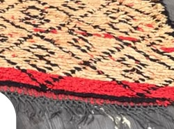 Fringe and edge detail of Apricot Vintage Moroccan Rug with Black Diamond Grid, 330 × 190 cm.
