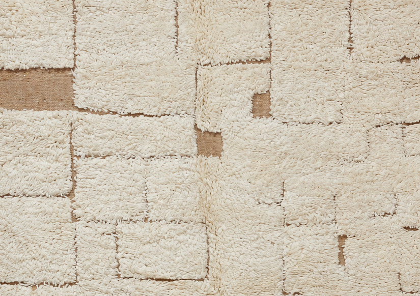 Beni Ourain Vintage Teppich Creme-Beige mit unregelmäßigen Rechtecken, 250 × 164 cm, MF-029 – Detailausschnitt des Musters