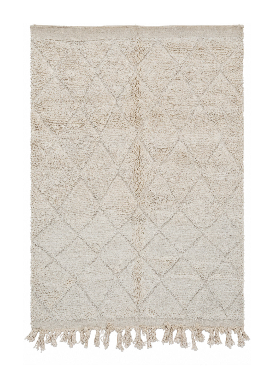 Beni Ourain Vintage Teppich Creme mit dezenten Rauten · 270 × 190 cm · MF-006 – gerade Gesamtansicht