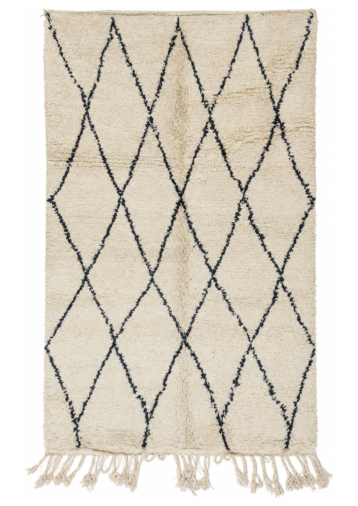 Cream Vintage Beni Ourain Rug with Dark Diamond Grid, 255 × 156 cm.