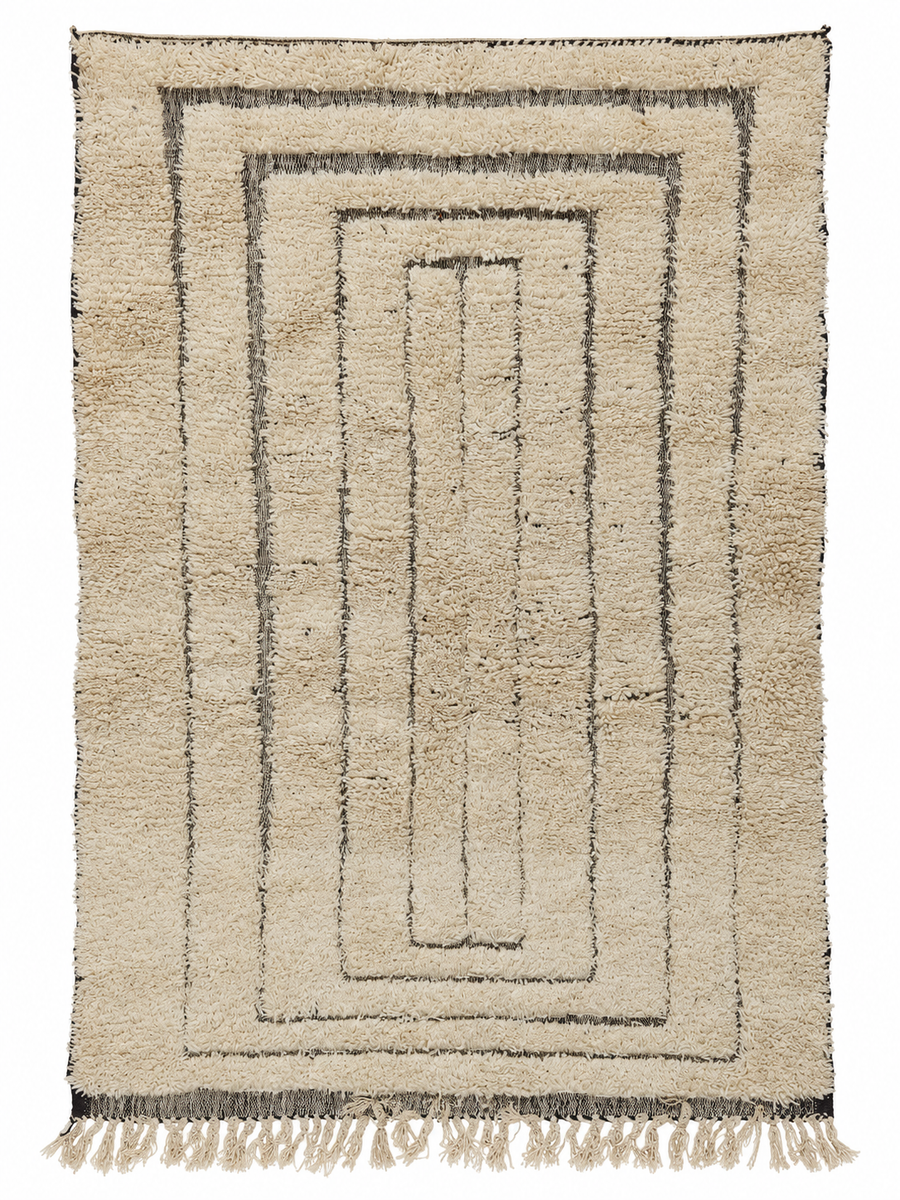 Cream Vintage Beni Ourain Rug with Nested Frames, 216 × 156 cm.
