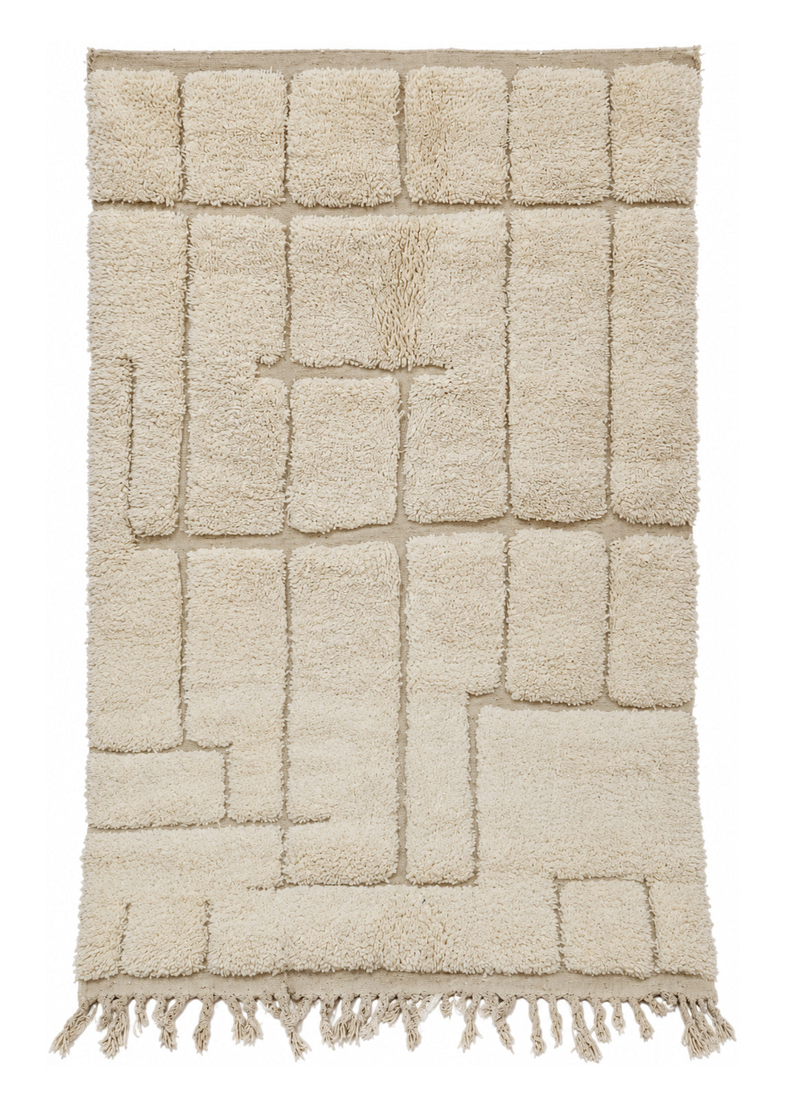 Beni Ourain Vintage Teppich Creme-Taupe mit feinem Gitter · 245 × 157 cm · MF-013 – gerade Gesamtansicht auf weißem Hintergrund