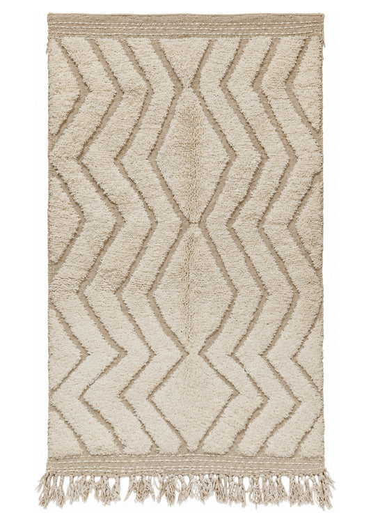 Beni Ourain Vintage Teppich Creme-Taupe mit Zickzackmuster · 250 × 150 cm · MF-002 – gerade Gesamtansicht