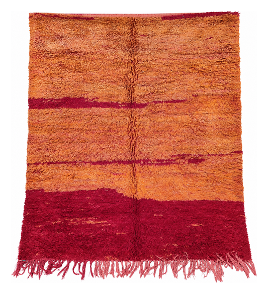 Vintage Berberteppich Orange mit burgunderroten Streifen, 250 × 200 cm, MF-061 – Gesamtansicht auf weißem Hintergrund