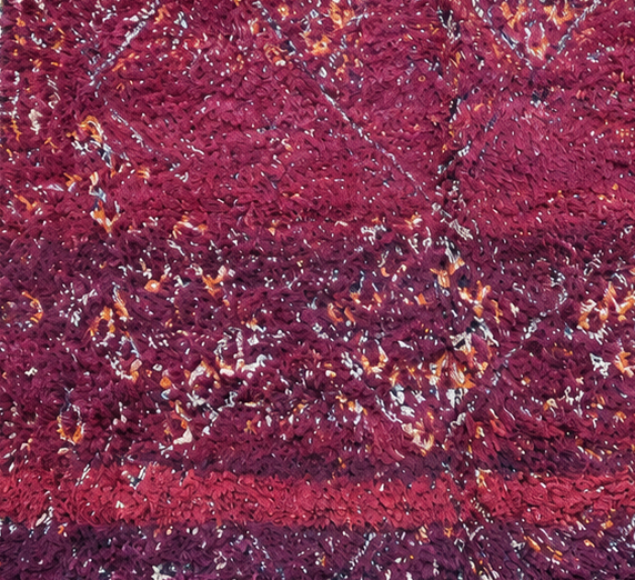 Vintage Berberteppich Pflaume mit dezenten Rauten, 340 × 190 cm, MF-062 – Detailausschnitt der Oberfläche