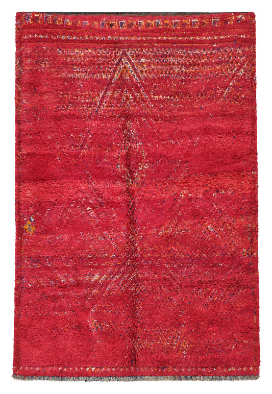 Vintage Berberteppich Rot mit dezenten Rauten, 320 × 210 cm, MF-050 – Gesamtansicht auf weißem Hintergrund