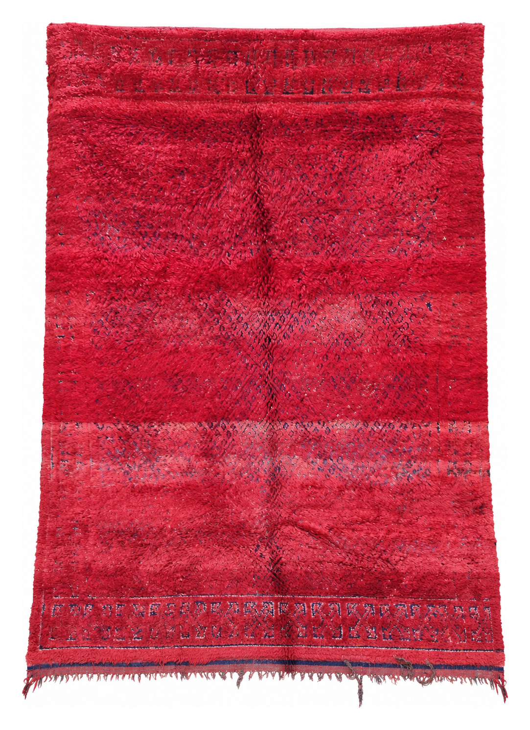 Full view of Red Vintage Moroccan Rug with Delicate Patterned Panels, 290 × 190 cm.