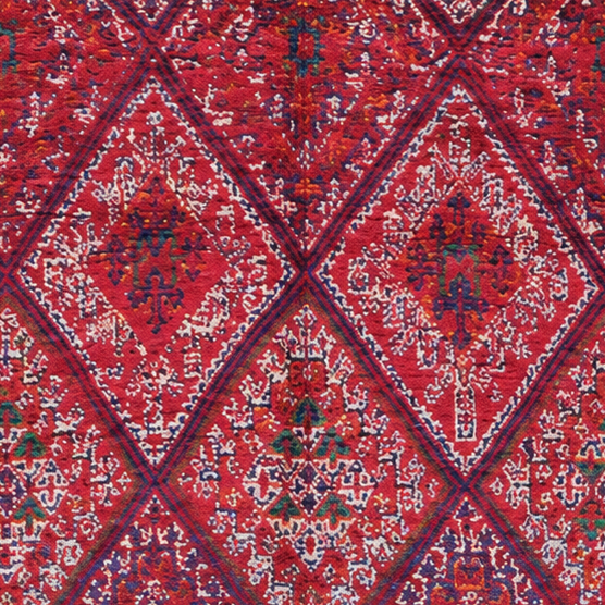 Vintage Berberteppich Rot mit verflochtenen Rauten, 334 × 172 cm, MF-053 – Detailausschnitt des Musters