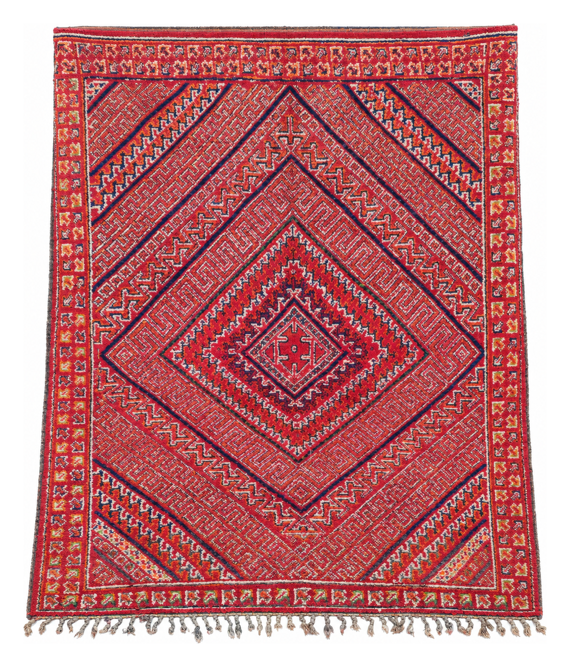 Red Vintage Moroccan Rug with Nested Diamonds, 320 × 250 cm.
