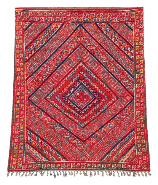 Vintage Berberteppich Rot mit verschachtelten Rauten, 320 × 250 cm, MF-044 – Gesamtansicht auf weißem Hintergrund