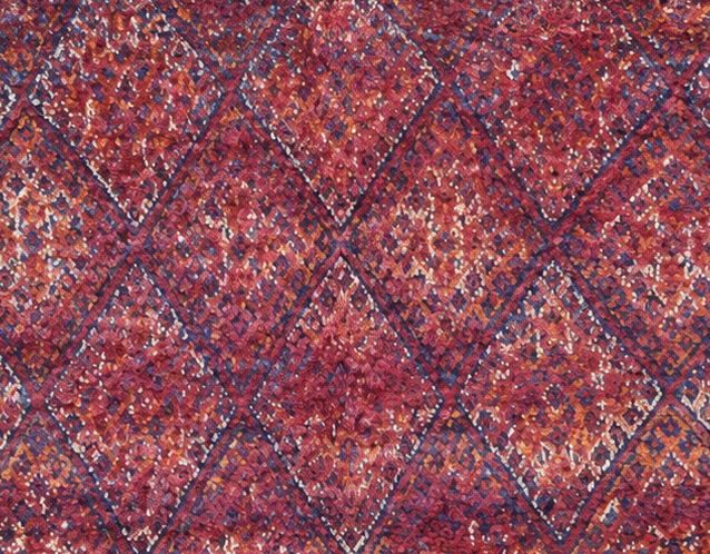 Vintage Berberteppich Rot-Violett mit dichtem Rautennetz, 281 × 196 cm, MF-063 – Detailausschnitt des Musters