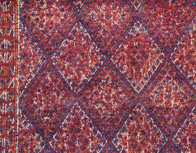 Vintage Berberteppich Rot-Violett mit dichtem Rautennetz, 281 × 196 cm, MF-063 – Detailausschnitt der Oberfläche