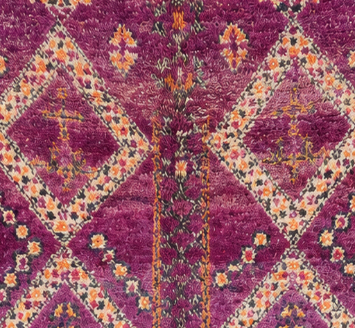Detail of Purple Vintage Moroccan Rug with Large Light Diamonds, 336 × 198 cm.